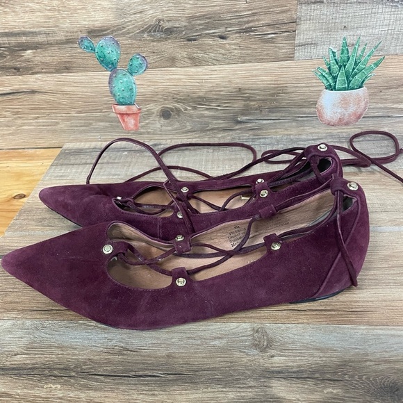 Halogen maroon suede lace up pointy toe ballet flats women’s 8 - Picture 5 of 10